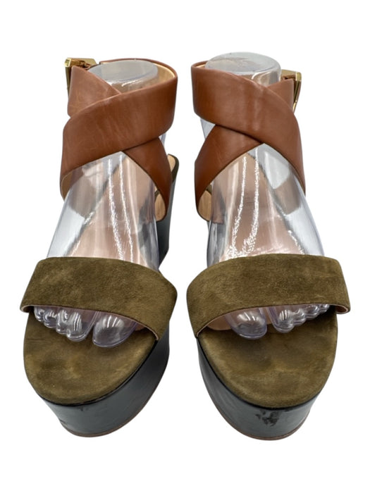 Veronica Beard Shoe Size 39 Black, Green, Brown Leather Upper Suede Sandals Black, Green, Brown / 39