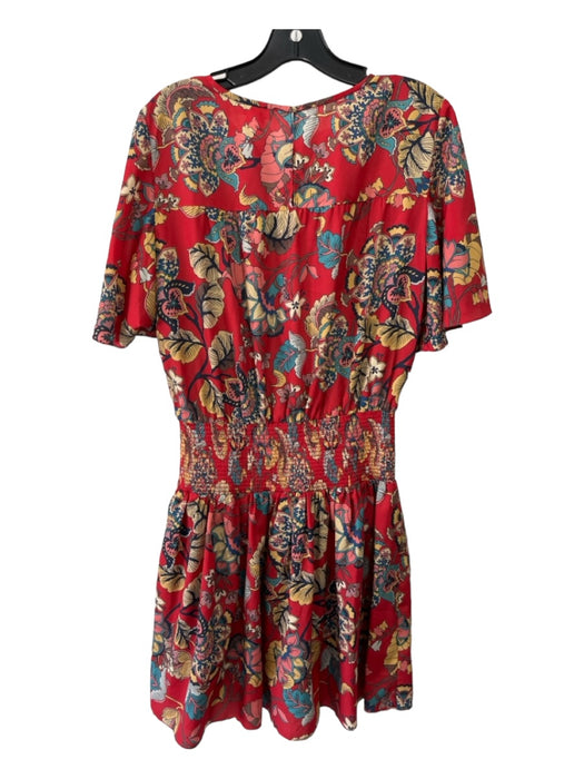 Shoshanna Size 8 Red & Multi Polyester Floral Paisley Short Sleeve Dress Red & Multi / 8