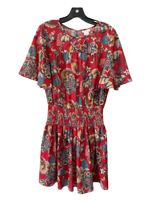 Shoshanna Size 8 Red & Multi Polyester Floral Paisley Short Sleeve Dress Red & Multi / 8