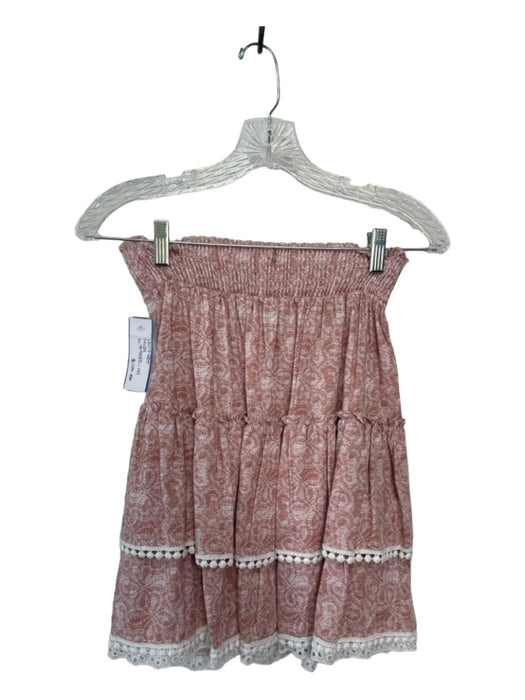 Misa Size L Pink & White Rayon Blend Cap Sleeve Eyelet Trim 2 Piece Skirt Set Pink & White / L