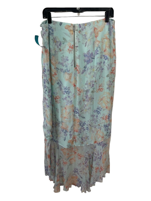 Alice & Olivia Size 12 Seafoam & Multi Viscose Chiffon Overlay Floral Skirt Seafoam & Multi / 12