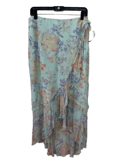 Alice & Olivia Size 12 Seafoam & Multi Viscose Chiffon Overlay Floral Skirt Seafoam & Multi / 12