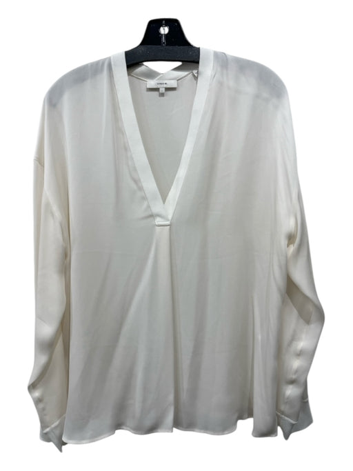 Vince Size L White Silk V Neck Long Sleeve Top White / L