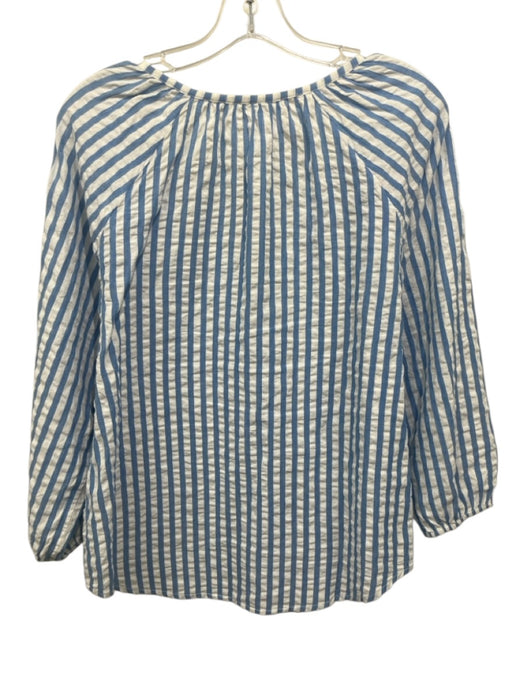 Roller Rabbit Size M Blue & White Cotton Long Sleeve Striped V Neck Top Blue & White / M
