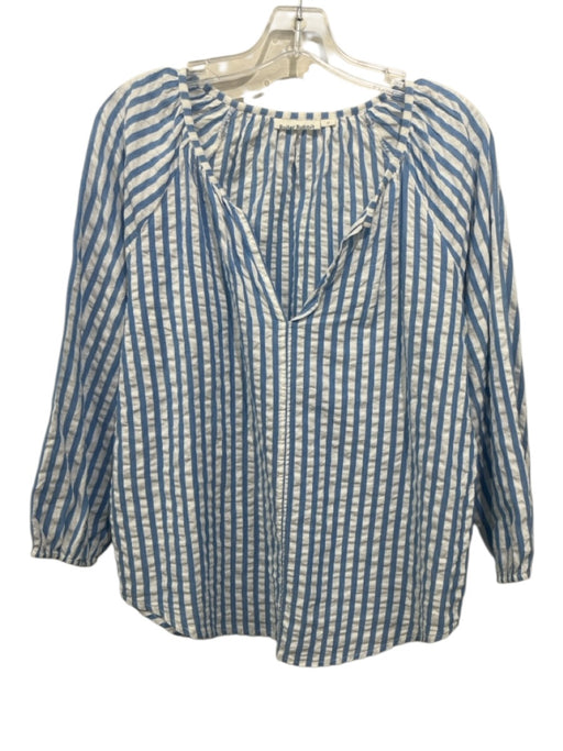 Roller Rabbit Size M Blue & White Cotton Long Sleeve Striped V Neck Top Blue & White / M