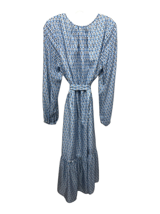 Ann Mashburn Size L Blue, White, Black Silk Flowers Long Balloon Sleeve Dress Blue, White, Black / L