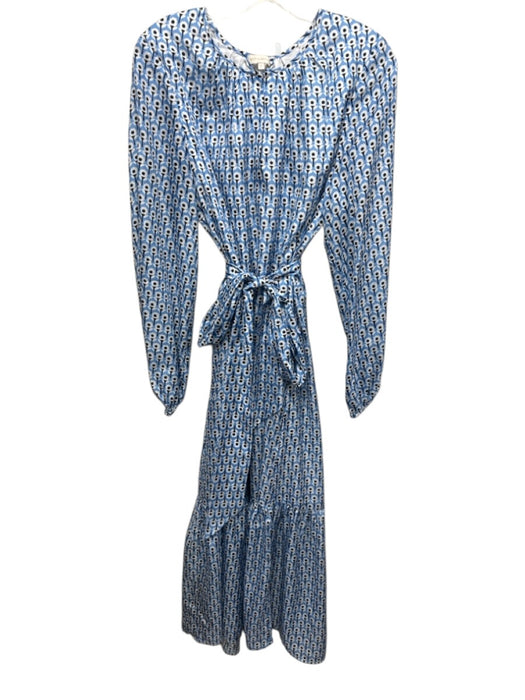 Ann Mashburn Size L Blue, White, Black Silk Flowers Long Balloon Sleeve Dress Blue, White, Black / L