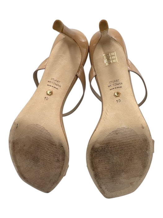 Stuart Weitzman Shoe Size 10 Beige Patent Leather Square Toe Stilletto Sandals Beige / 10