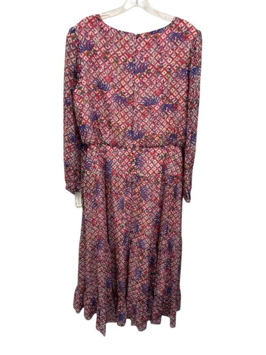 Saloni Size 12 Pink & Multi Silk Sheer Sleeves Long Sleeve All Over Print Dress Pink & Multi / 12