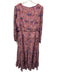 Saloni Size 12 Pink & Multi Silk Sheer Sleeves Long Sleeve All Over Print Dress Pink & Multi / 12