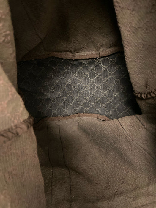 Gucci Dark Brown Cotton Canvas Guccissima Zip Top Two Handle Tote Bag