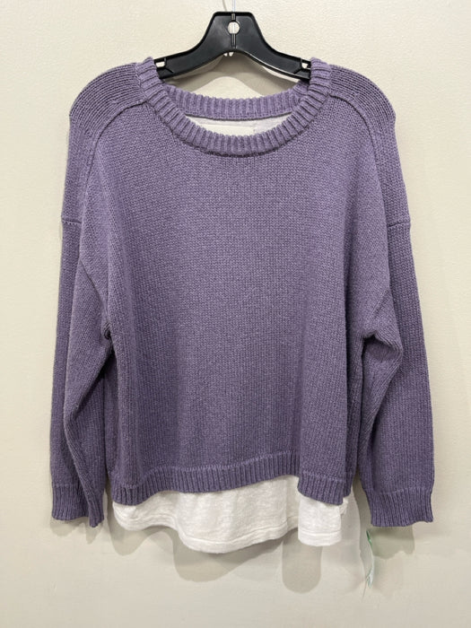 Brochu Walker Size M Purple & White Cotton & Cashmere Blend Rib Knit Sweater