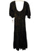 Roller Rabbit Size L Black & Gold Cotton Short Puff Sleeve Midi Pleats Dress Black & Gold / L