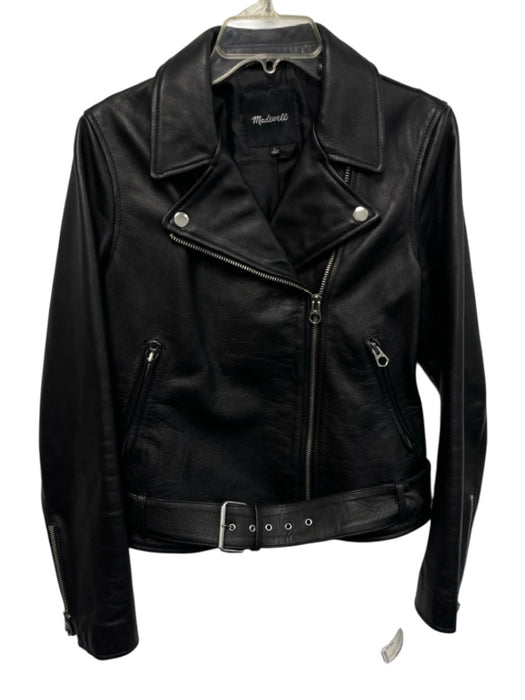 Madewell Size L Black Leather Long Sleeve Zip Up Collar Belt Inc Jacket Black / L