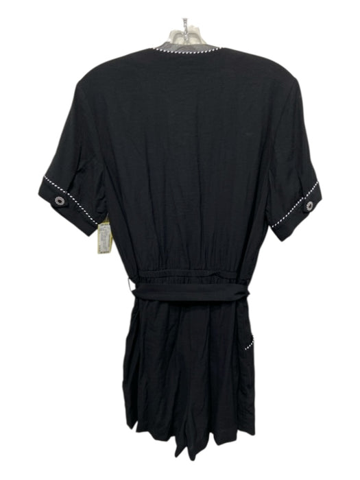 Jonathan Simkhai Size L Black & White Rayon Blend Contrast Trim V Neck Romper Black & White / L