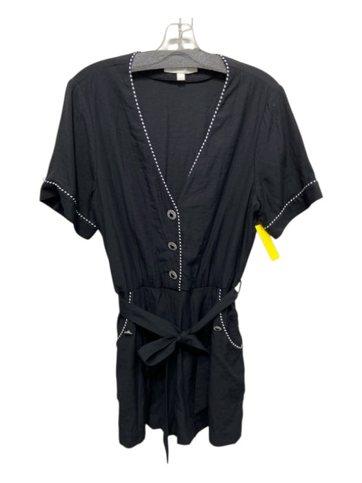 Jonathan Simkhai Size L Black & White Rayon Blend Contrast Trim V Neck Romper Black & White / L