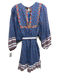 Cleobella Size XL Blue, Pink & Multi Cotton Long puff sleeve Floral V Neck Dress Blue, Pink & Multi / XL