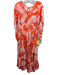 Free People Size M Orange & White Rayon Abstract Floral Long Sleeve Maxi Dress Orange & White / M