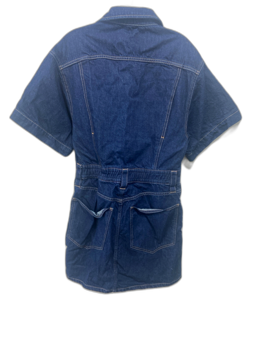Frame Size M Dark Wash Blue Cotton Denim Short Sleeve Collar Button & Zip Dress Dark Wash Blue / M