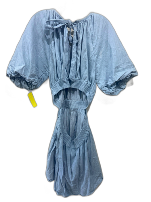 Love The Label Size L Light Blue Cotton Chambray Short Puff Sleeve Dress Light Blue / L