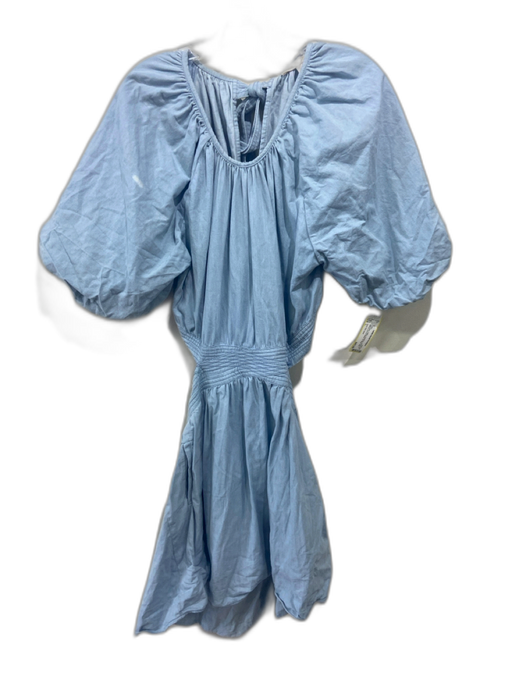 Love The Label Size L Light Blue Cotton Chambray Short Puff Sleeve Dress Light Blue / L