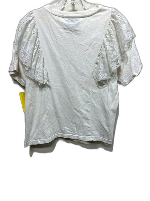 Sea New York Size L White Cotton & Nylon Lace Ruffle Detail Short Sleeve Tee Top White / L