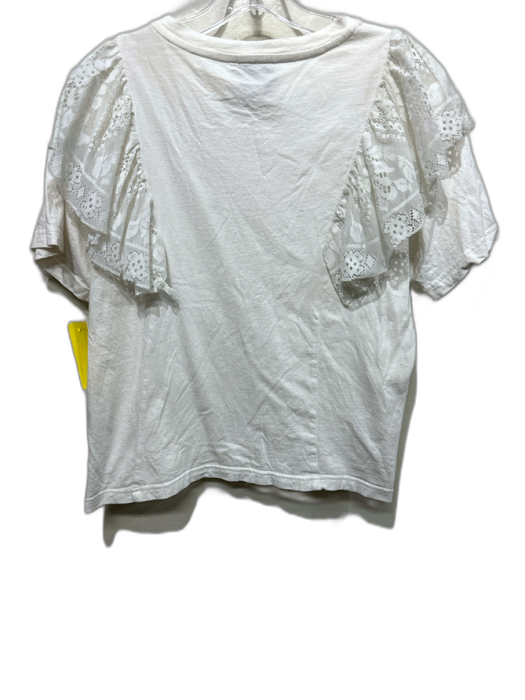 Sea New York Size L White Cotton & Nylon Lace Ruffle Detail Short Sleeve Tee Top White / L