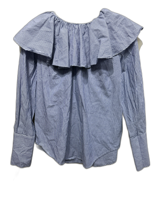 Sea New York Size M Blue & White Cotton Striped Long Sleeve Ruffle collar Top Blue & White / M