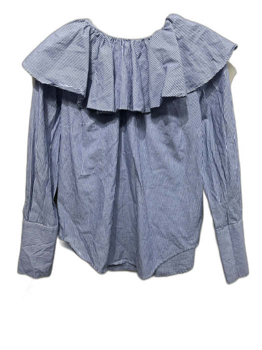 Sea New York Size M Blue & White Cotton Striped Long Sleeve Ruffle collar Top Blue & White / M