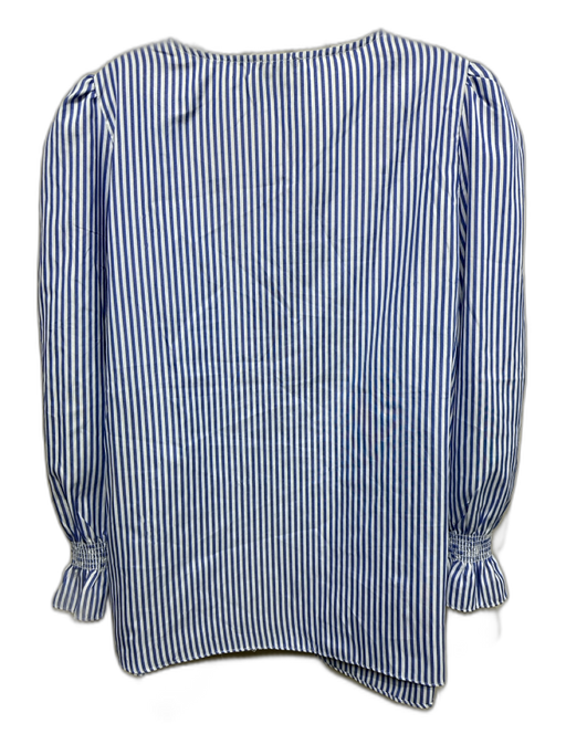 Tuckernuck Size L White & Blue Polyester Striped Long Sleeve V Neck Top White & Blue / L