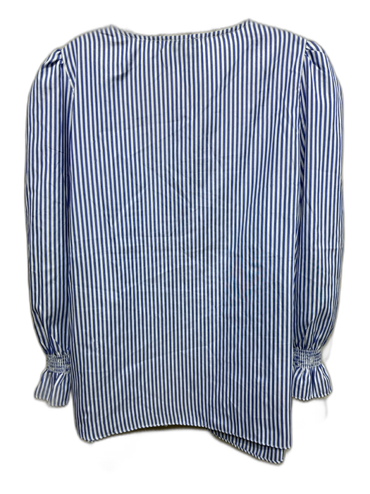Tuckernuck Size L White & Blue Polyester Striped Long Sleeve V Neck Top White & Blue / L