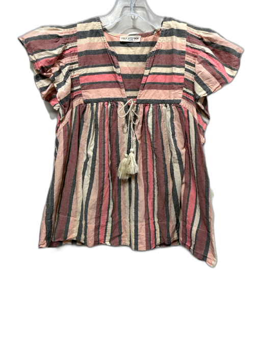 Ulla Johnson Size L Red, Cream & Gray Cotton Blend Striped Metallic Top Red, Cream & Gray / L