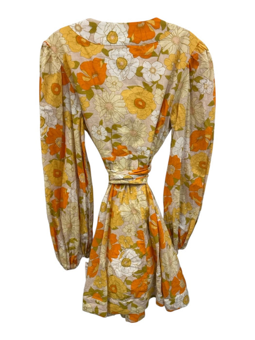 Mille Resort & Travel Size L Beige, Yellow & Orange Cotton Floral Wrap Dress Beige, Yellow & Orange / L