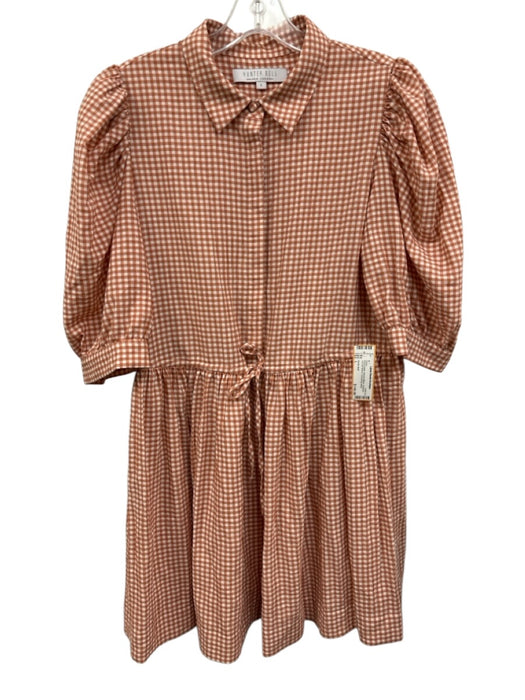 Hunter Bell Size L Pink & White Viscose Blend Gingham 1/2 Puff Sleeve Dress Pink & White / L