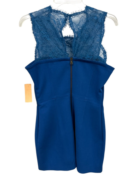 Emilio Pucci Size 10 Blue Wool Blend Sleeveless Floral Lace Back Zip Dress Blue / 10
