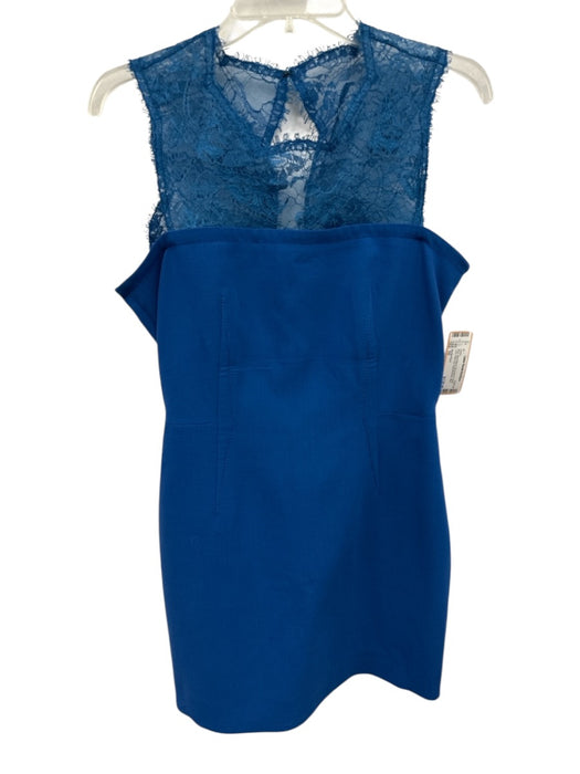 Emilio Pucci Size 10 Blue Wool Blend Sleeveless Floral Lace Back Zip Dress Blue / 10