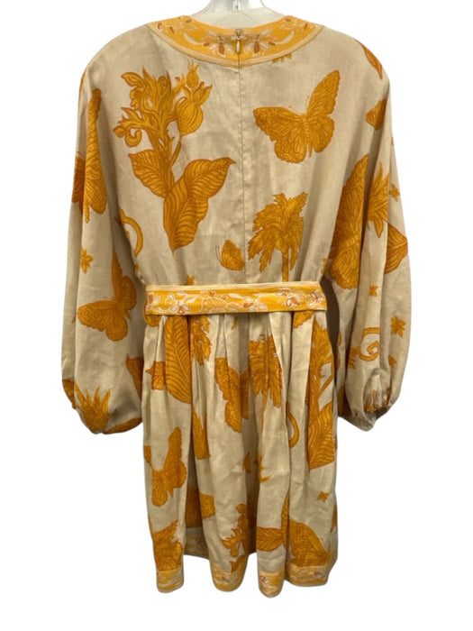 Banana Republic Size 10 Beige & Yellow Linen Flora & Fauna V Neck Dress Beige & Yellow / 10