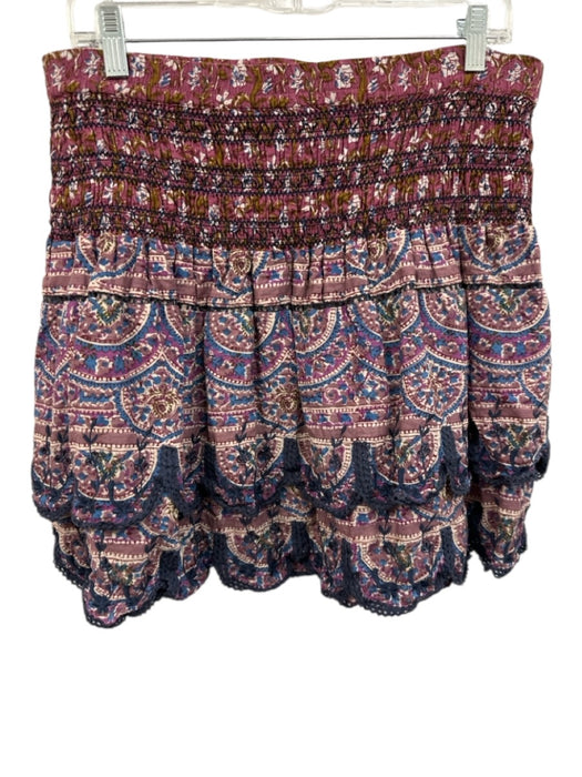 Sea New York Size 10 Purple Cotton Elastic Waistband Shirred Smocked Mini Skirt Purple / 10