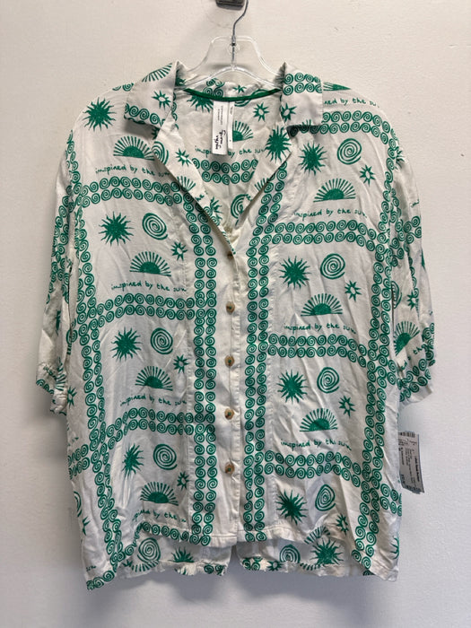 By Anthropologie Size M Green & White Viscose Blend Striped Printed Short Set