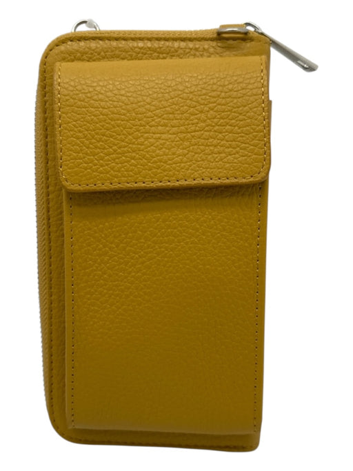 Vera Pelle Mustard Yellow Pebble Leather Outer Pocket Zip Close Wallet Bag Mustard Yellow / Small