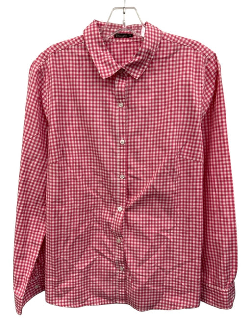 J. McLaughlin Size 12 White & Pink Cotton Gingham Long Sleeve Button Up Top White & Pink / 12