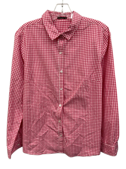 J. McLaughlin Size 12 White & Pink Cotton Gingham Long Sleeve Button Up Top White & Pink / 12