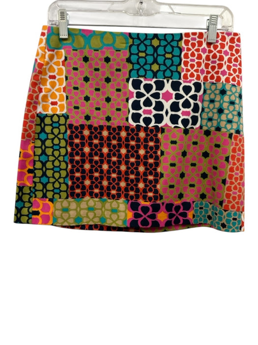 Trina Turk Size 2 navy blue & multi Cotton Blend Abstract Print Back Zip Skirt navy blue & multi / 2