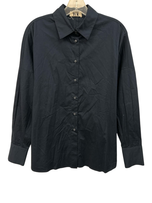 Etici Size S Navy Blue Viscose Blend Long Sleeve Button Up Collared Shirt Top Navy Blue / S