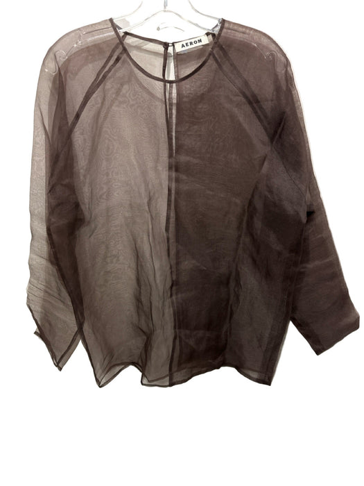 Aeron Size M Brown Viscose & Nylon Sheer Back Keyhole Long Sleeve Top