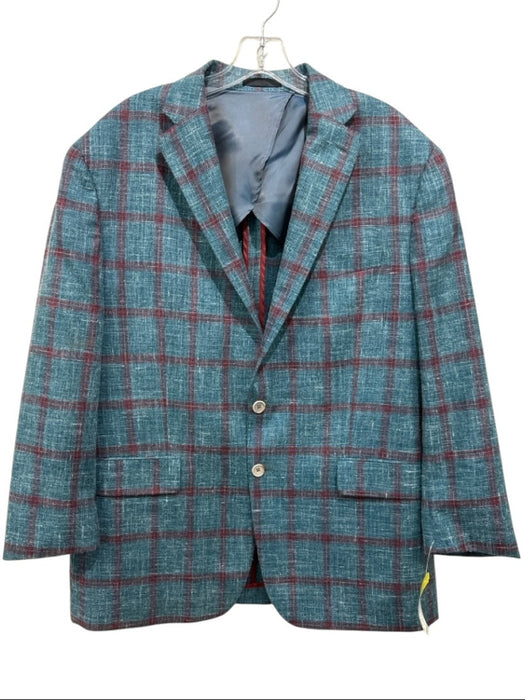 Tailor Red Green & Red Wool Blend Windowpane 2 Button Men's Blazer 44