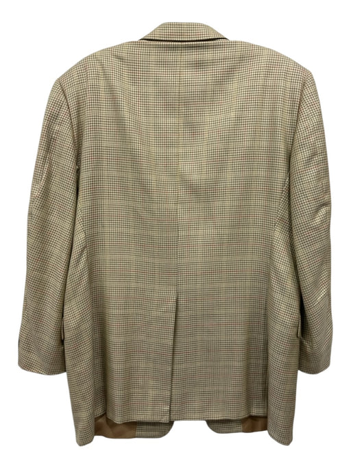 Hickey Freeman Tan & Red Print Wool Blend Plaid 2 Button Men's Blazer 56