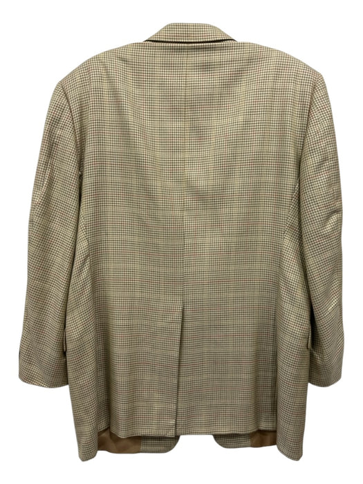 Hickey Freeman Tan & Red Print Wool Blend Plaid 2 Button Men's Blazer 56