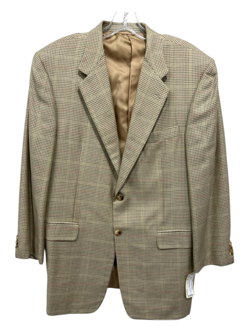 Hickey Freeman Tan & Red Print Wool Blend Plaid 2 Button Men's Blazer 56