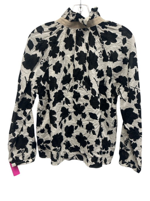 A Shirt Thing Size Est XS White & Black Cotton Floral V Neck Long Sleeve Top White & Black / Est XS